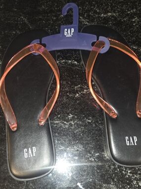 GAP Black Flip-Flop Sandals with Transparent Orange Straps